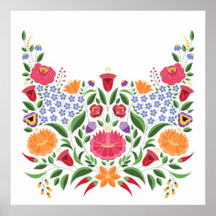 Poster Motif hongrois de gens - fleur de broderie de