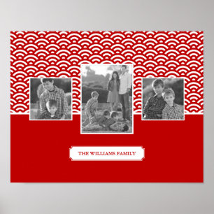 Poster Motif japonais rouge Photos et textes de famille