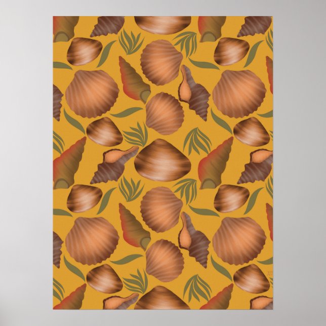 Poster Motif Jaune de coquillages marins (Devant)
