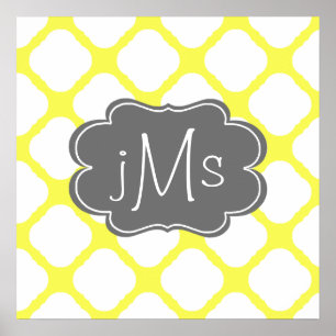 Poster Motif jaune et blanc de monogramme fait sur