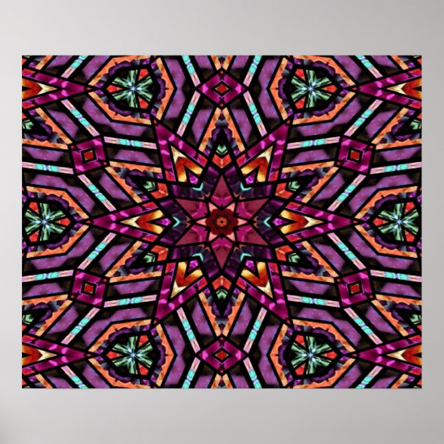 Poster Motif kaléidoscope de mosaïque turque colorée (Devant)