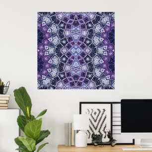 Poster Motif kaléidoscope géométrique bleu et violet