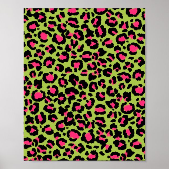 Poster Motif léopard en framboise sur Lime Green (Devant)