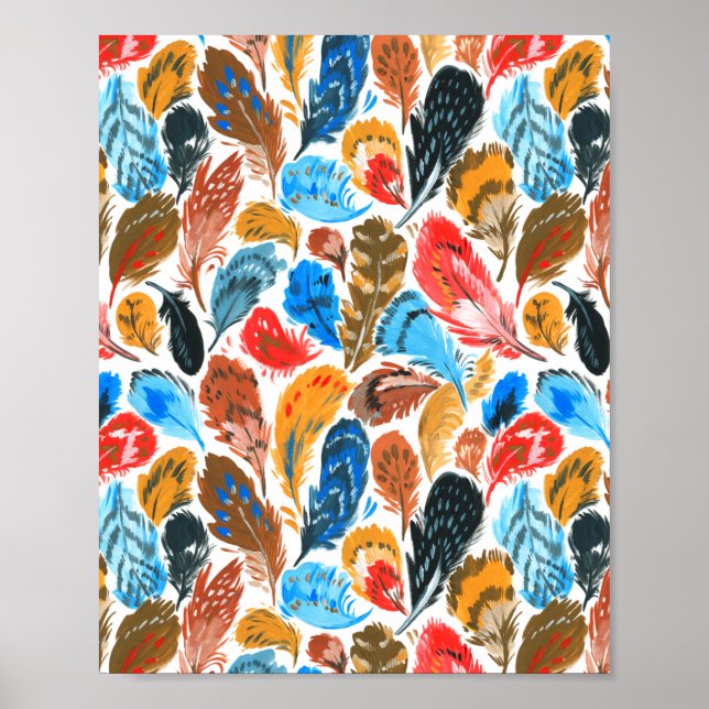 Poster Motif lumineux avec plumes d'oiseaux (Devant)