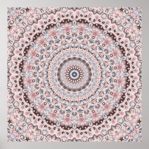 Poster Motif Mandala Rose et Bleu Boho