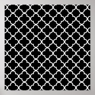 Poster Motif marocain noir blanc Quatrefoil