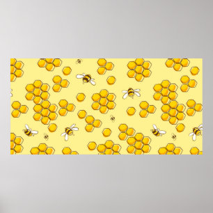 Poster Motif mignon et transparent avec abeilles volantes