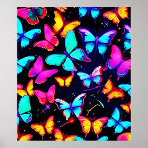Poster Motif néon papillon