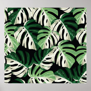 Poster Motif noir extérieur de feuille Monstera