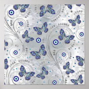 Poster Motif oculaire des papillons sur perle