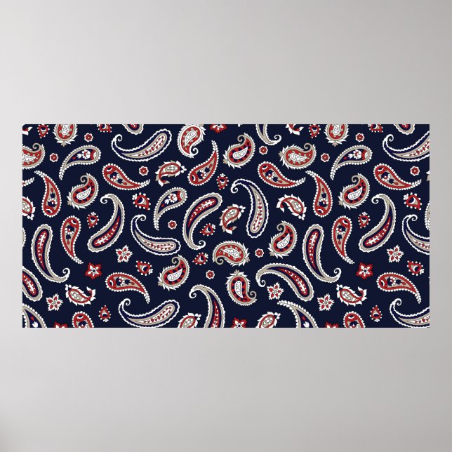 Poster Motif paisley traditionnel indien sur la marine (Devant)