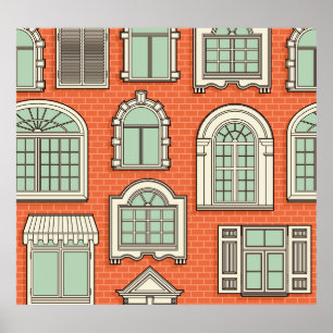 Poster Motif Pittoresque de fenêtre vintage