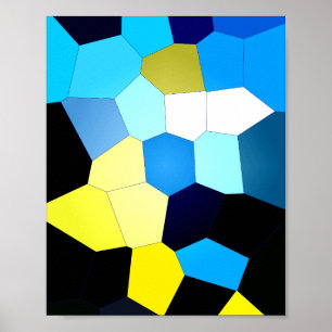 Poster Motif polygonal abstrait en bleu et jaune
