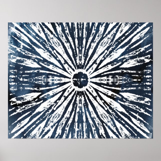 Poster Motif radial à l'encre indigo (Devant)