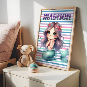 Poster Motif rayé de sirène personnalisé