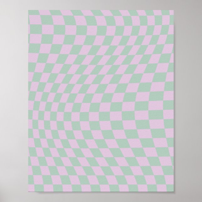 Poster Motif Retro Checkerboard Sage Green Purple Check (Devant)