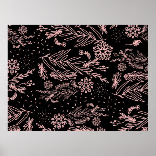 Poster Motif rose Gold Botanical Doodle