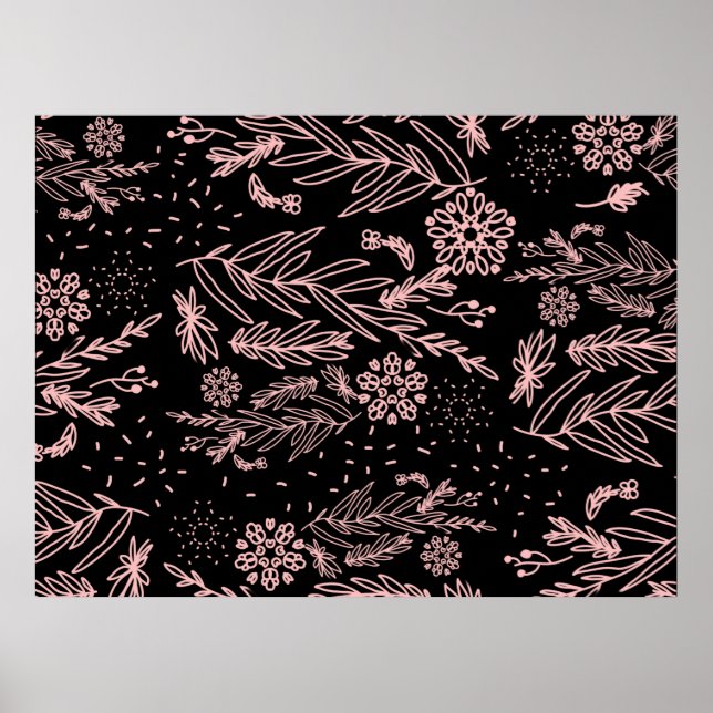 Poster Motif rose Gold Botanical Doodle (Devant)