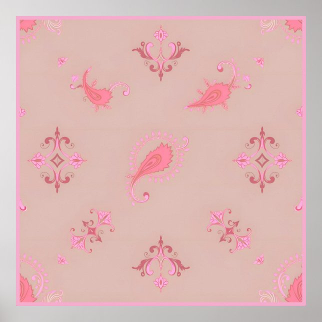 Poster Motif rose Paisley (Devant)