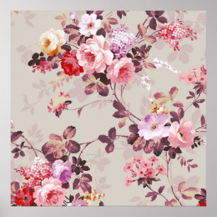 Poster Motif Rose rouge violet rose Vintage