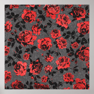 Poster Motif rouge et noir rustique de rose de tige