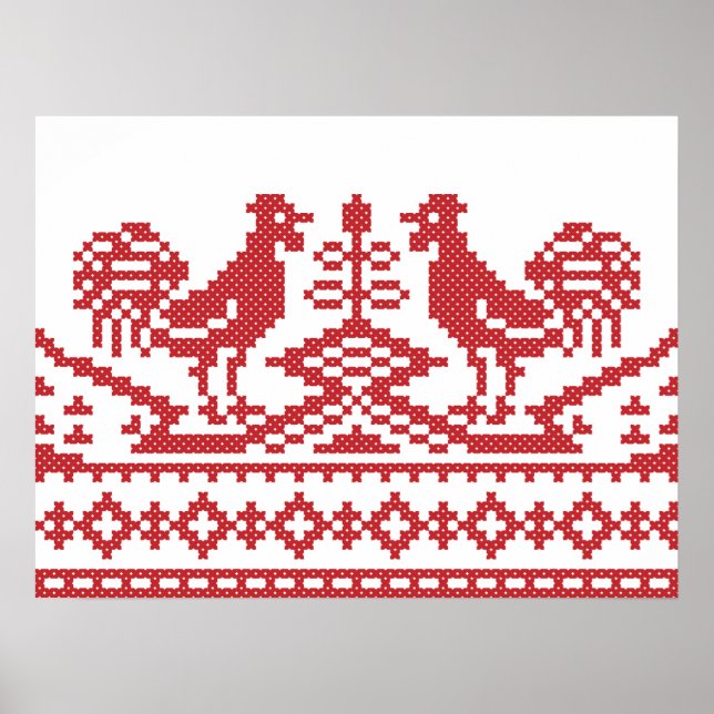 Poster Motif russe de la croix des Roosters rouges (Devant)