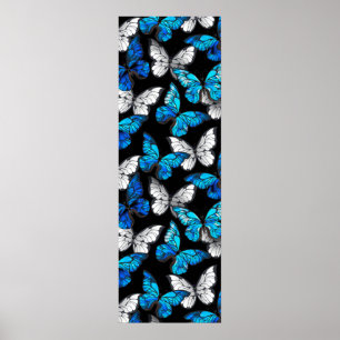 Poster Motif sans couleur foncée avec papillons bleus Mor