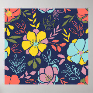 Poster Motif sans couture à fleurs tendance. Petit étage 