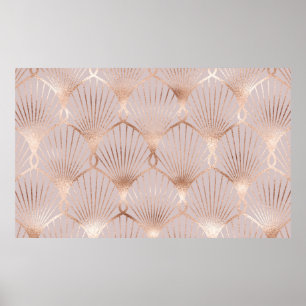 Poster Motif sans couture aux formes feuille or