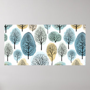 Poster Motif sans couture avec arbres dessinés à la main 