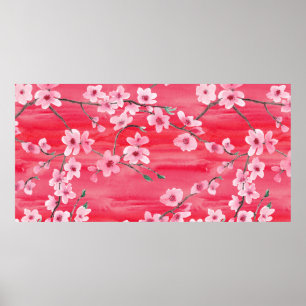 Poster Motif sans couture avec Belle fleur de cerisier