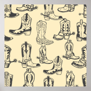 Poster Motif sans couture avec bottes de cowboy. cowboy,