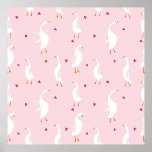 Poster Motif sans couture avec canard mignon avec coeur s