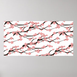 Poster Motif sans couture avec cerise fleurie sur un b bl