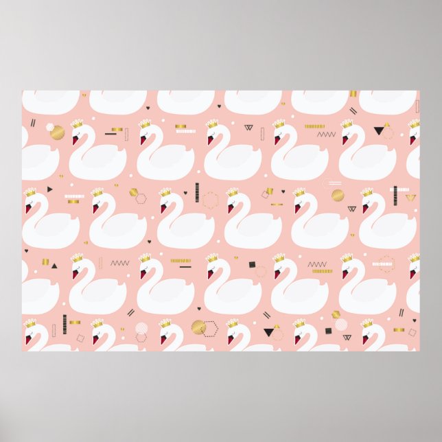 Poster Motif sans couture avec de mignons cygnes blancs.  (Devant)