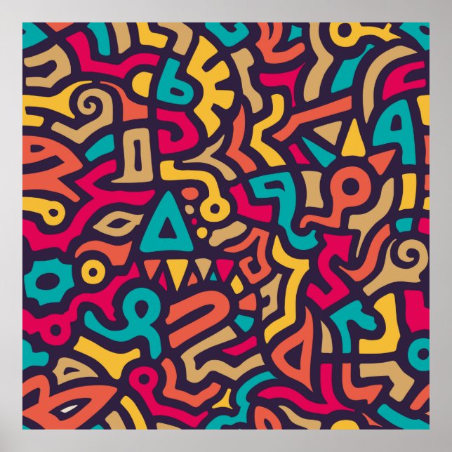 Poster Motif sans couture avec des formes courbes de graf (Devant)