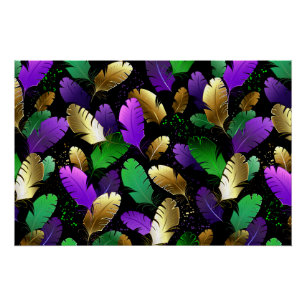 Poster Motif sans couture avec des plumes de Mardi Gras