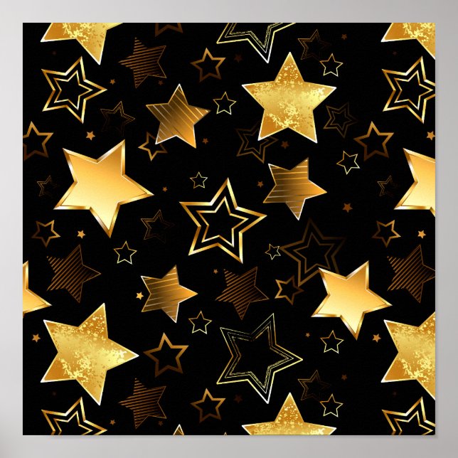 Poster Motif sans couture avec étoiles d'or (Devant)