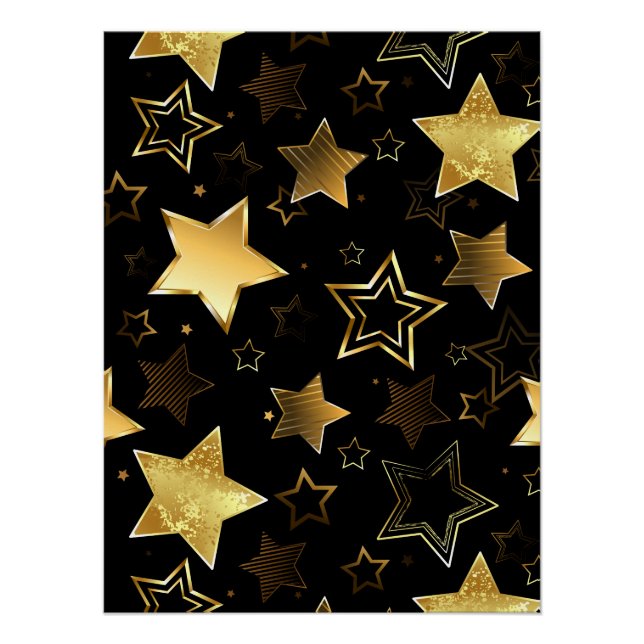 Poster Motif sans couture avec étoiles d'or (Devant)
