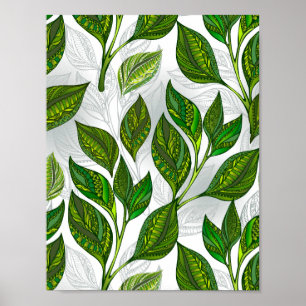 Poster Motif sans couture avec Feuilles de thé vert