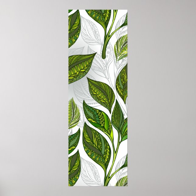 Poster Motif sans couture avec Feuilles de thé vert (Devant)