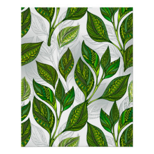 Poster Motif sans couture avec Feuilles de thé vert