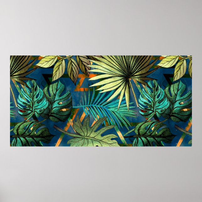 Poster Motif sans couture avec feuilles tropicaux et géom (Devant)