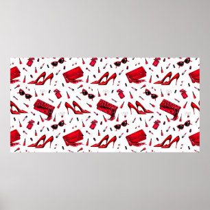 Poster Motif sans couture avec les petites choses en roug