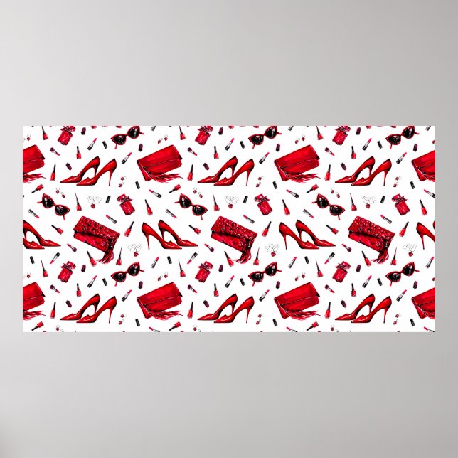 Poster Motif sans couture avec les petites choses en roug (Devant)