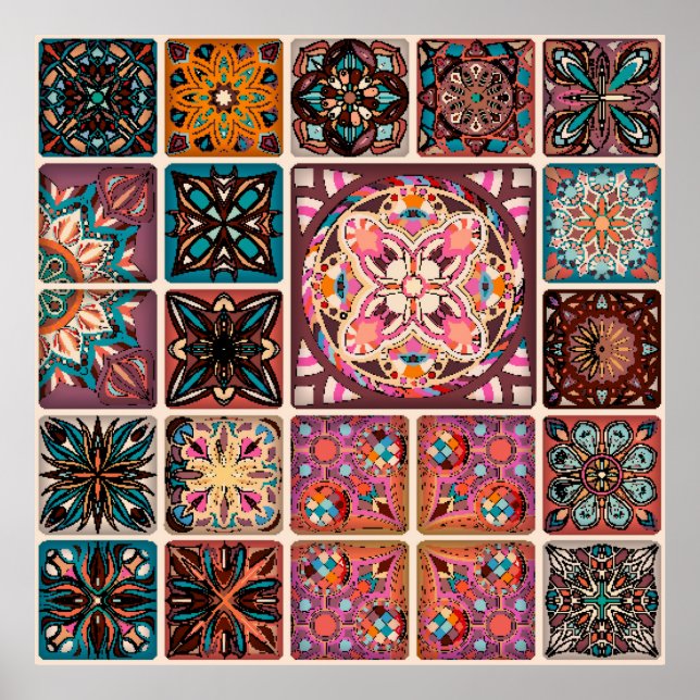 Poster Motif sans couture avec mandalas décoratives. Vint (Devant)