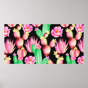 Poster Motif sans couture avec succulents. Aquarelle cact