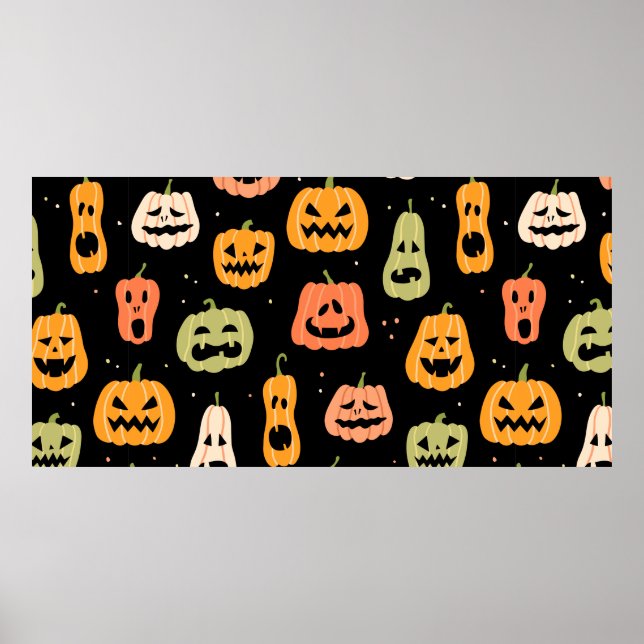 Poster Motif sans couture citrouille Halloween. Tirage à  (Devant)