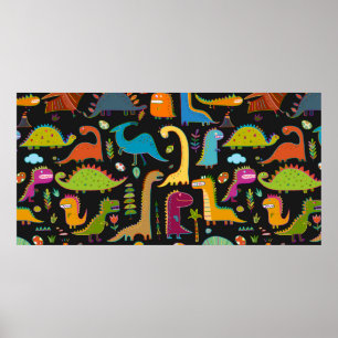Poster Motif sans couture de dinosaure drôle