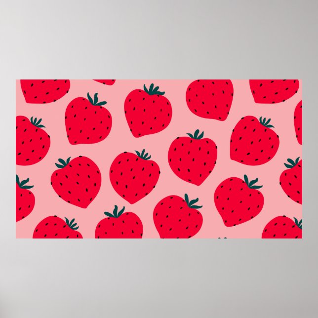 Poster Motif sans couture de fraise moderne. Big red roun (Devant)